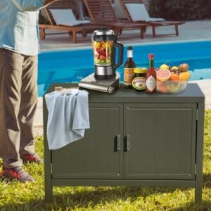 Here is the optimized SEO meta description:

"Transform your outdoor space with Domi's freestanding kitchen island featuring storage and grill table. Perfect for BBQs, decks, and patios. Save big on this must-have outdoor kitchen accessory."