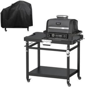 Elevate your outdoor grilling experience with the Universal Grill Stand, a portable and foldable cart for Ninja Woodfire Grills. Perfect for XSKUNSTAND OG700, OG800, OG900, OO101 SER smokers and pizza ovens, featuring 4 wheels and grill cover.