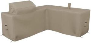 Here is the meta description:

Protect your outdoor kitchen island with this waterproof cover featuring air vents and handles, customizable shapes for a perfect fit.