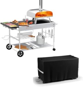 Boost your outdoor cooking experience with the Pizza Oven Table with Cover. This portable grill cart features a movable pizza oven cart, perfect for BBQ and camping. Fits Ninja Woodfire and Blackstone pizza ovens. Enjoy effortless meal prep!