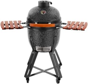 Discover the ROOMTEC 18-Inch Kamado Ceramic Charcoal Grill with cart and shelves, perfect for backyard cooking or home parties. Portable design, ceramic construction, and easy assembly make it a great value at an affordable price with special discounts available.