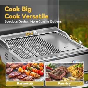 Here is the optimized meta description:

"Upgrade your outdoor kitchen with this premium 26-inch BBQ head grill griddle featuring 3 burners, 14,000 BTU each, and convertible to natural gas. Durable 304 stainless steel construction and perfect for barbecues and gatherings."