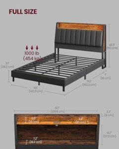 Discover the VASAGLE LED Bed Frame with storage headboard and charging station. Includes 2 AC outlets, 1 USB port, and 1 Type-C port, perfect for bedside essentials. No box spring needed!