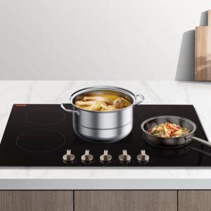 "Upgrade your cooking experience with VEVOR's SK-92IHA36CK04 electric countertop burner, featuring 12 temperature settings, auto shut-off, and a glass surface. Perfect for busy kitchens, this 36in induction cooktop is easy to use and clean."