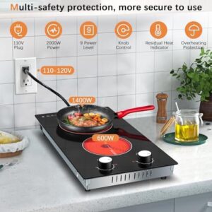 Upgrade your cooking experience with Karinear's electric cooktop featuring 2 burners, 12-inch knob control, and 9 heating levels. Enjoy hot warning and over-temperature protection for safe use.