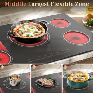 "Upgrade your kitchen with this powerful 36-inch electric cooktop featuring 5 burners and a flexible cooking zone. Boasts a robust 9600W output, timer, and safety lock for added convenience."