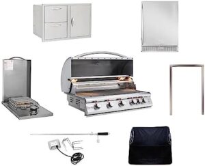 "Upgrade your outdoor gatherings with the BLAZE BBQ package featuring a 40” gas grill, single side burner, refrigerator, and accessories. Perfect for entertaining, this combo offers ample cooking space and storage."