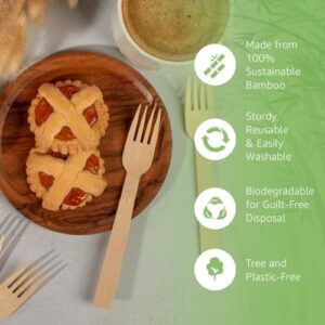 Discover the eco-friendly 100% bamboo forks set, perfect for compostable and reusable use at weddings, camping trips, or parties. Enjoy bulk packaging with 2400 utensils and FSC certification for a sustainable choice.