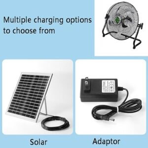 Boost outdoor comfort with this portable solar rechargeable floor fan featuring a 14" battery operated fan and 20000mAh capacity for up to 8 hours of use. Perfect for camping, BBQs, fishing trips, or travel.