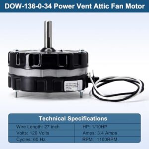 Upgrade your attic ventilation with the DOW-136-0-34 motor replacement, featuring 3.4A amps and 120V power, perfect for quiet operation and reliable performance, ideal for homes and garages, buy now and save big!