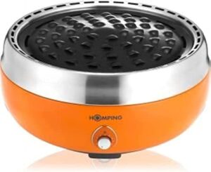 Here is the optimized SEO meta description:

"Ultimate Portable Charcoal BBQ Grill with less smoke and electric fan control perfect for tailgating, compact design ideal for camping trips or backyard gatherings."