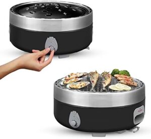 Savor the great outdoors with this portable charcoal BBQ grill, featuring a travel bag and optional smokeless pan, perfect for camping adventures.