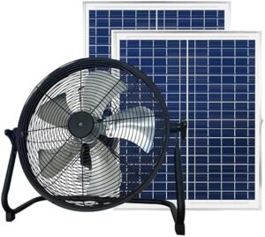 Here is the meta description:

"Cool down anywhere with this 16-inch portable solar fan. Powered by two solar panels and a rechargeable AC charger. Perfect for indoor/outdoor use, picnics, barbecues, fishing trips or travel - stay cool on-the-go!"