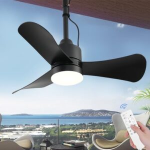 Elevate your outdoor spaces with this Gazebo Fan's 32" plug-in ceiling fan featuring 3-color LED light and waterproof design, perfect for patios, gazebos, and pergolas.