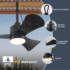 Elevate your outdoor spaces with this Gazebo Fan's 32" plug-in ceiling fan featuring 3-color LED light and waterproof design, perfect for patios, gazebos, and pergolas.
