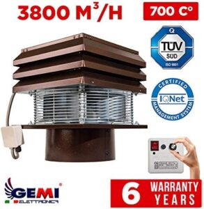 Upgrade your fireplace with the Gemi Elettronica Chimney Fan, a professional-grade exhaust fan for smooth drafts. Efficient 30 cm round model for BBQ and fireplace use, runs on 110 V, perfect for any setting.