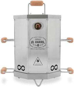 "Transform your outdoor cooking experience with EL BARRIL's 15lbs Stainless Steel Foldable Charcoal Smoker & Grill Barrel, featuring portable design and grilling accessories for a delicious meal."
