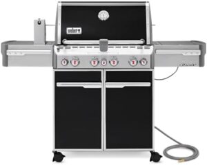 Here is the output:

"Upgrade your outdoor cooking with the Weber Summit E-470 natural gas grill, featuring four burners and a sleek black design. Perfect for backyard BBQs."