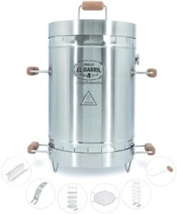 Get ready to grill like a pro! The EL BARRIL 30lbs portable charcoal smoker grill features stainless steel construction and grilling accessories for a perfect outdoor BBQ experience.