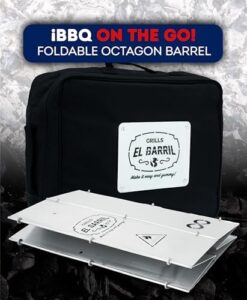 Portray the perfect BBQ experience at home or outdoors with EL BARRIL's 20lbs Stainless Steel Foldable Charcoal Smoker & Grill Barrel. Includes grilling accessories and carry bag for easy transport, ideal for camping trips or backyard gatherings!