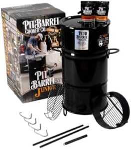 Elevate your outdoor cooking with the Pit Barrel Cooker Junior Package, featuring a porcelain-coated steel drum and 14-inch smoker. Perfect for BBQ enthusiasts, this kit includes everything you need to get started.