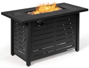 Here is the optimized meta description:

"Add warmth to your outdoor space with Giantex's propane fire pit table, featuring 60,000 BTU heat and waterproof cover. Perfect for courtyards, balconies, or gardens, this rectangular gas firepit includes lava rock and electronic ignition."