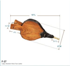 Enhance your outdoor gatherings with the Lodge Fireplace Bellows, featuring a durable hardwood and leather handheld air blower with a brass nozzle. Perfect for indoor or outdoor fireplaces, BBQs, and campfires, this black and brass design offers a reliable wood fire starter.