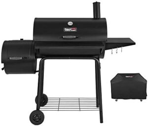 Sear your favorite meats to perfection with the Royal Gourmet CC1830SC Charcoal Grill Offset Smoker, featuring a durable cover and reliable fire starter. Perfect for backyard BBQs and outdoor cooking.