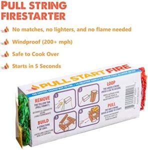 Ignite your outdoor adventures with the Pull Start Fire Pull String Firestarter, starting fires in seconds without matches. Perfect for campfires, grill, fireplace, BBQ, lights wet wood and easy to use, food safe and weather resistant.