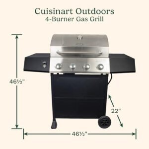 Delight your backyard gatherings with the Cuisinart 4-Burner Gas Grill, featuring 44,000 BTU stainless steel cooking power, cast iron grates, and ample prep space. Perfect for outdoor barbecues!