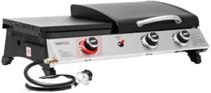 "Savor outdoor cooking with the Royal Gourmet PD1305H propane gas grill and griddle combo, featuring 3 burners, 29,000 BTUs output, and a spacious 364 sq. in. cooking area. Perfect for family gatherings and backyard barbecues."