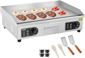 Upgraded commercial electric griddle for home or restaurant use, featuring stainless steel construction, adjustable temp 122℉-572 ℽ, and included tools for easy cooking. Enjoy a discounted price on this top-rated product!