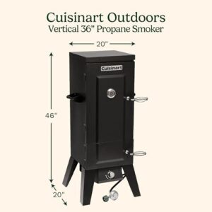 Master the art of smoked meat with Cuisinart's 36” Vertical Propane Smoker, featuring 4 removable racks, spacious trays and 15,000 BTU heat for tender results. Perfect for tailgates, backyard BBQs or camping trips!
