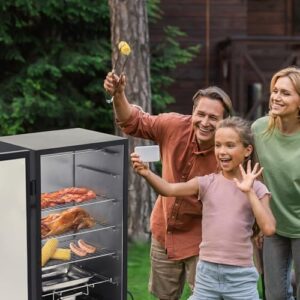 Here is the generated SEO meta description:

"Upgrade your outdoor BBQ experience with Royal Gourmet's SE2805 electric smoker featuring 3 cooking grates and adjustable temperature control, perfect for 454 sq. in. of cooking space."
