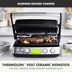 Here is the generated SEO meta description:

"Experience versatile cooking with GreenPan Elite's 7-in-1 grill & griddle. Healthy ceramic nonstick surface, adjustable shade, and PFAS-free design make it perfect for waffles, grilled meats, and more."