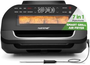 Here is the optimized meta description:

"Indoor Smokeless Grill with 7 cooking functions, 6L capacity and smart thermometer. Cook healthy meals with precise temperature control and non-stick grill plates."