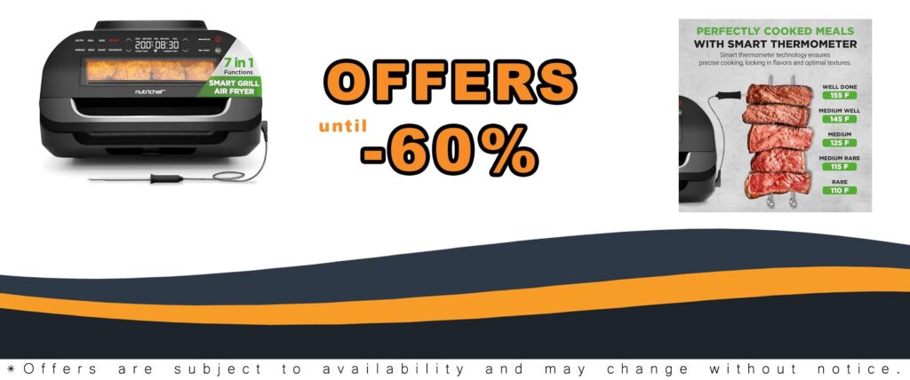 NutriChef Indoor Smokeless Grill Smart Grill Air Fryer with 7 Cooking Functions 6L Capacity