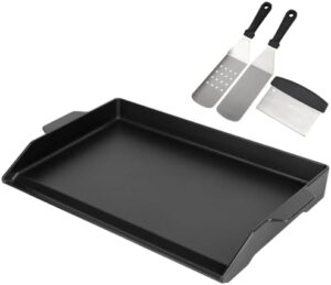 Elevate your outdoor cooking experience with the BBQ Future Universal Cast Iron Griddle, pre-seasoned nonstick surface, perfect for gas grills, stoves, or camping trips. Includes spatula set and measures 23" x 16".