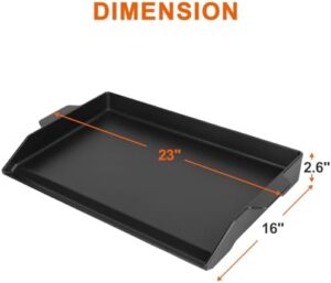 Elevate your outdoor cooking experience with the BBQ Future Universal Cast Iron Griddle, pre-seasoned nonstick surface, perfect for gas grills, stoves, or camping trips. Includes spatula set and measures 23" x 16".