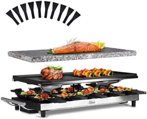 Melted to perfection: Artestia's 1500W Large Size Raclette Cheese Grill with adjustable temperature, reversible aluminum plate and food-grade ceramic glaze for parties and family gatherings.
