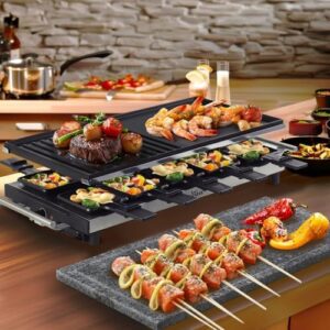 Melted to perfection: Artestia's 1500W Large Size Raclette Cheese Grill with adjustable temperature, reversible aluminum plate and food-grade ceramic glaze for parties and family gatherings.