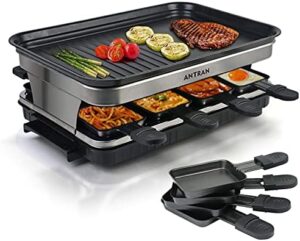 Savor the taste of Korean BBQ at home with this smokeless indoor grill, featuring 2-in-1 griddle and raclette functions. Includes 8 mini pans for cooking cheese and more, perfect for Christmas gifts or everyday meals.