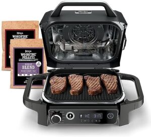 Discover the ultimate outdoor grilling experience with the Ninja OG701, a 7-in-1 grill & smoker featuring woodfire pellets, air fryer, and more! Perfect for any backyard, with included 1-pack of pellets.