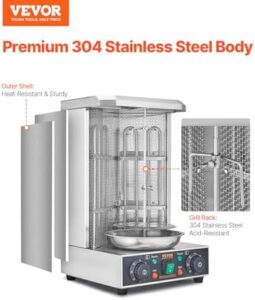Here is the generated meta description:

"Master shawarma grilling with VEVOR's 122°F-572°F Electric Vertical Broiler Gyro Rotisserie Oven, featuring 2 burners and 13lbs capacity for chicken cooking at home or commercial use."