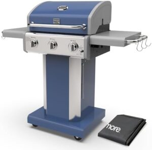 Here is the meta description:

"Upgrade your backyard BBQs with the Kenmore 3-Burner Propane Grill, featuring 30,000 BTUs, cast iron grates, and folding tables. Includes bonus cover and tool hooks. Perfect for outdoor cooking and entertaining."