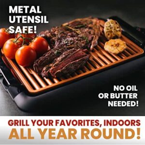 Here is the optimized SEO meta description:

"Indoor smokeless grill for barbecues without smoke, featuring ultra nonstick surface, temp control, and metal utensil safety. Perfect for cooking indoors with ease!"