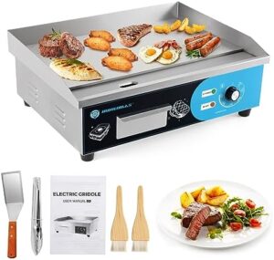 Cook up a storm with the Ironwalls Commercial Griddle, featuring a stainless steel countertop, nonstick design and adjustable temperature control from 122~572°F. Perfect for restaurant kitchens.