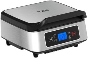 Unlock the perfect indoor grill experience with our TER Smokeless Indoor Grill! With auto-lift and independent upper heating, adjustable temperature & timer, fan, and removable non-stick plates.