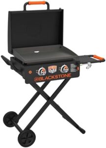 Here is the meta description:

"Perfect outdoor grilling experience with Blackstone's 22” On The Go Scissor-Leg Griddle featuring two burners, stainless steel construction and hood. Ideal for backyard, patio or camping use."