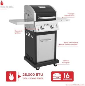 "Savor the flavor with the Nexgrill Deluxe 2-Burner Gas Grill's 28000 BTUs, stainless steel control panel and foldable side table. Perfect for outdoor cooking on patios, backyards and more - enjoy savings with this affordable propane BBQ grill"